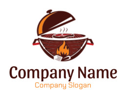 Illustration of a steak grilling on a barbecue with an open lid and flames underneath.