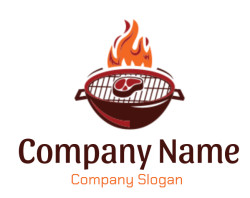 Illustration of meat on a barbecue grill with flames.