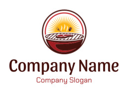 Illustration of a barbecue grill with a steak and utensils in a circular logo.
