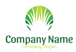 Abstract green leaf logo design with symmetrical elements.