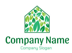 Eco-friendly house logo made of green leaves.