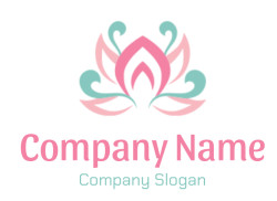 Abstract lotus logo with pink and teal colors in a floral design.