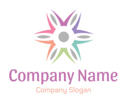 Abstract icon featuring a symmetrical, colorful flower petal design.