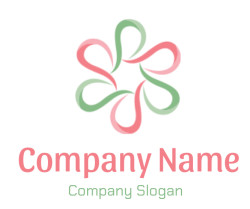 Abstract floral design with red and green swirling petals creating a symmetrical pattern.