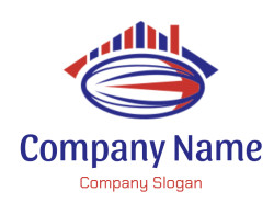 Abstract architectural logo featuring red and blue geometric shapes arranged in a stylized design.