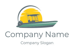 Graphic illustration of a boat with a sun backdrop