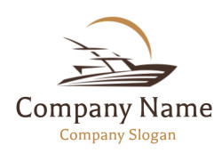 Graphic illustration of a stylized boat with a sun in the background.