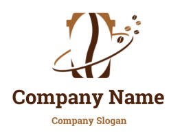 Abstract design featuring a coffee bean integrated with a coffee cup and a swirling line.