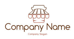 Outline icon of a storefront with an awning, minimalist brown design.