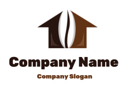 Abstract logo featuring dual arrows and a central coffee bean design in brown tones.