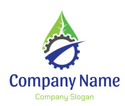 Logo featuring a green leaf and a gear design symbolizing eco-friendly technology.