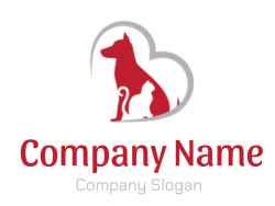 Silhouette of a dog and cat inside a heart symbolizing pet care.