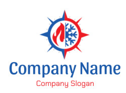 Icon with flame and snowflake representing heating and cooling.