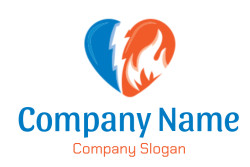 Heart icon divided with blue lightning on the left and red flame on the right.
