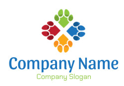 A colorful logo featuring four interconnected paw prints in red, green, blue, and orange.
