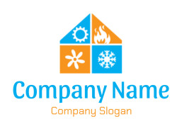 Illustration of four seasonal icons: sun, fire, flower, and snowflake.