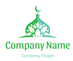 Ornate green Islamic dome with a crescent moon on top and leaf patterns.