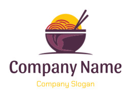 Vector illustration of a noodle bowl with chopsticks and a yellow circle in the background.