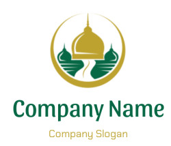 Gold and green logo with an Islamic dome and minarets.