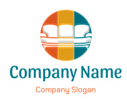 Colorful sofa icon featuring orange, yellow, and teal sections in a circular design.