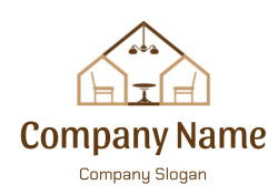 Minimalist icon of a restaurant setting with two chairs and a dining table.