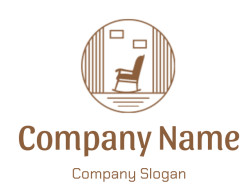 Brown illustration of a rocking chair inside a circle frame with minimalist design.