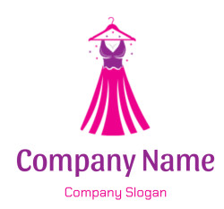 Illustration of an elegant pink and purple dress on a hanger.