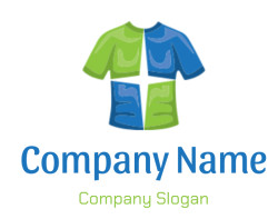 Icon of a shirt with green and blue split design.