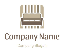 Stylized illustration of a couch with a striped beige and brown background.
