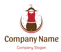 Logo featuring a red top and brown shorts on a hanger.