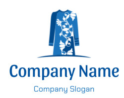 Stylized blue dress icon with white floral pattern.