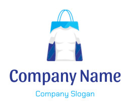 Illustration combining a white t-shirt with blue accents and a shopping bag with blue handles.