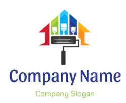 Colorful house painting logo featuring a paint roller and brush icons.