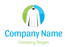 Illustration of a white shirt on a hanger with a green and blue circular background.