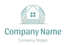 Minimalist illustration of a barn with geometric lines.