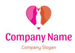 Abstract image of an elegant dress within a pink and orange heart shape.