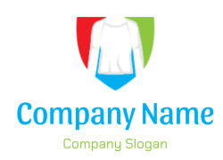 Abstract design of a colorful shield with a white shirt illustration.