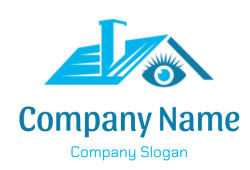 Abstract blue logo featuring a stylized eye and open book.