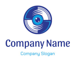 Abstract blue circular logo design with geometric patterns and symmetry.