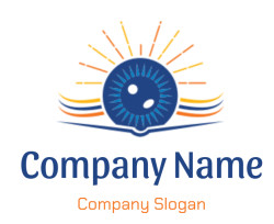 A colorful emblem featuring a blue circular design with sunburst rays above an open book.