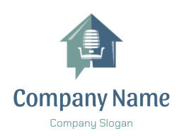 Icon of a business chair between two speech bubbles signifying communication.