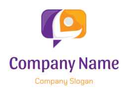 Abstract and colorful fish logo in purple and orange design.