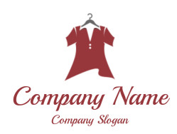 Illustration of a red dress on a hanger with buttons.