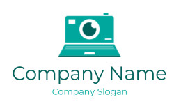 Illustration of a teal webcam icon on a laptop graphic.