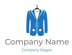 Illustration of a blue blazer on a hanger.