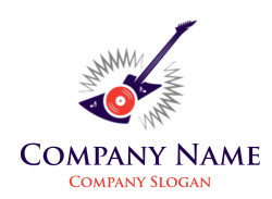 Abstract design featuring an electric guitar merged with a vinyl record and sound waves.