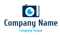 Icon of a camera with a blue eye lens on a dark background.