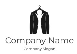 Black suit jacket hanging on a hanger, silhouette illustration.
