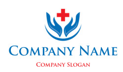 A medical symbol featuring a red cross and blue flames below it.