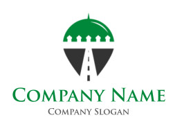 Green dome and road symbol representing Islamabad.